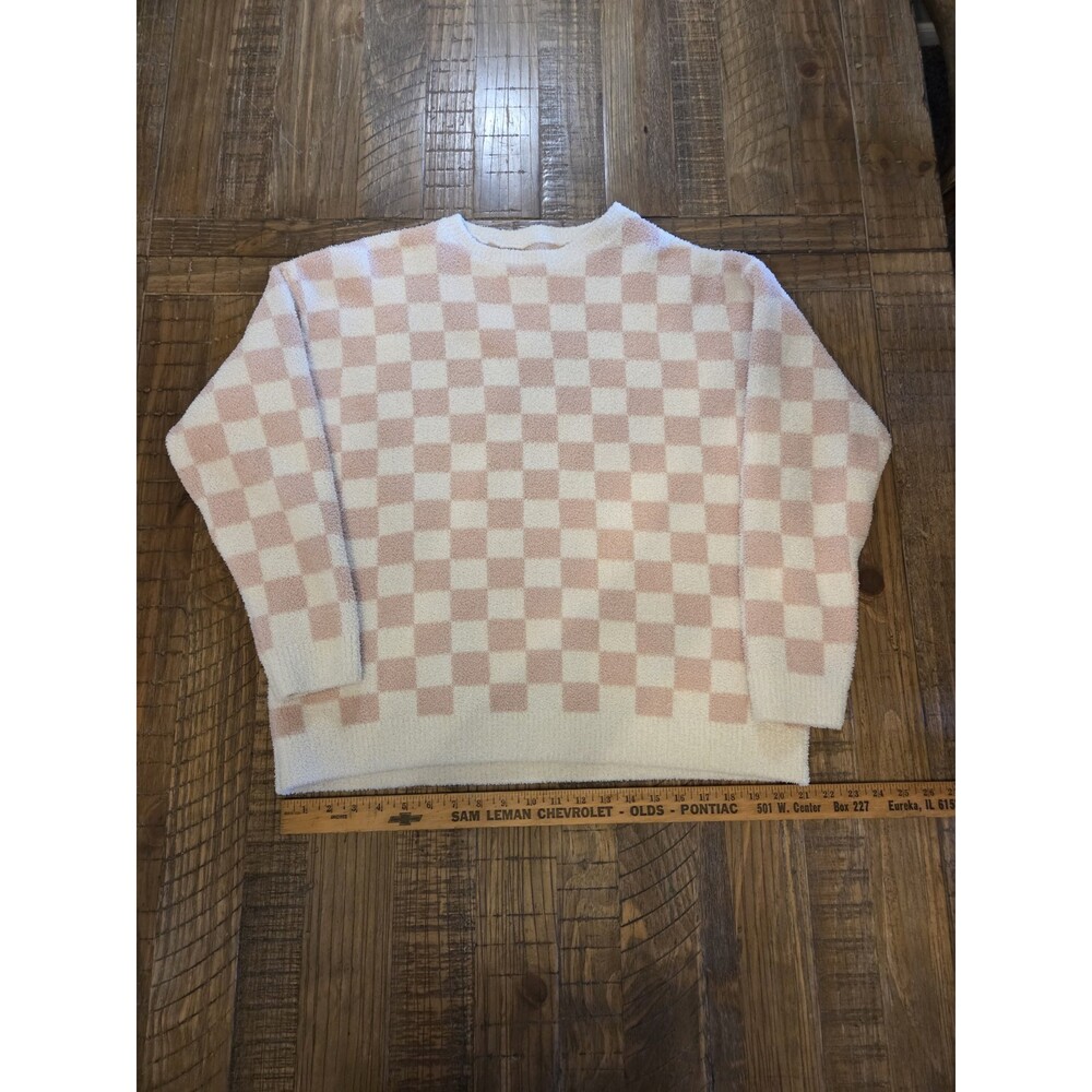 ComfyLuxe Pink And White Check Microfiber Pullover Soft Sweater M/L